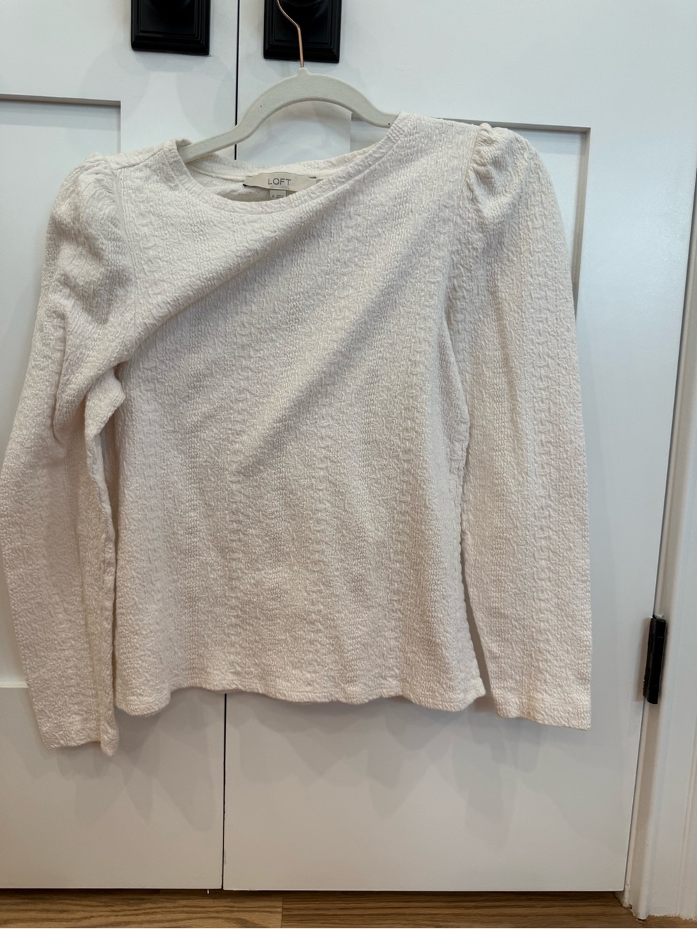 LOFT White Textured Long-Sleeve Top
